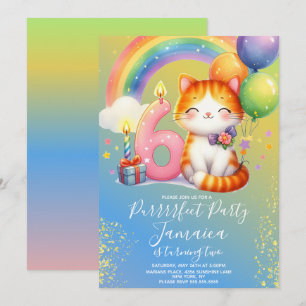 Convites Kit de Aniversário de 6 anos Gatinho Arco-íris