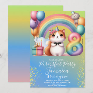 Convites Kit de Aniversário de 8 anos Gatinho Arco-íris
