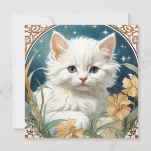 Convites Kit de Arte Novo de Alphonse Mucha com Gatinho