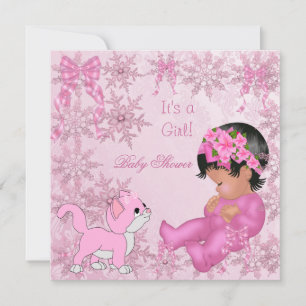 Convites Kit de Chuvada de Bebê Menina Afro-Americana Rosa
