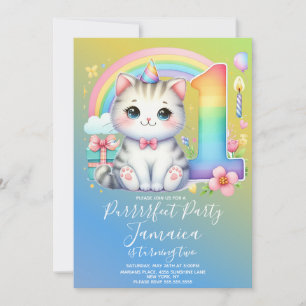 Convites Kit de Primeiro Aniversário Gatinho Arco-Íris Fest