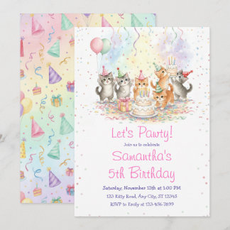 Convites Kitten Birthday Invitation, Cute Cat Girl Theme