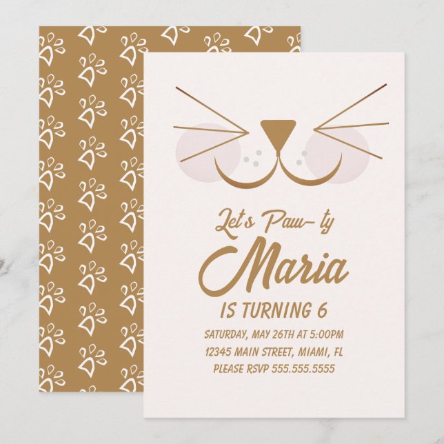 Convites Kitten Birthday Paw Party Animal (Frente/Verso)