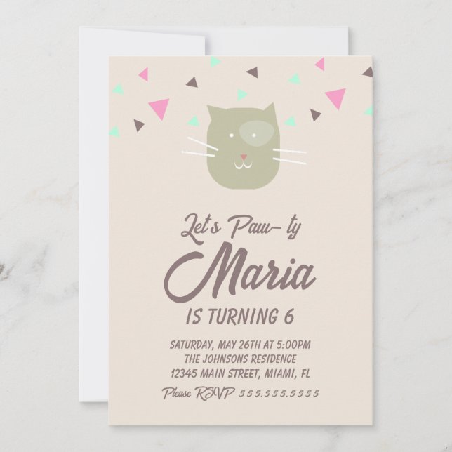 Convites Kitten Birthday Paw-ty Party Animal Confetti (Frente)