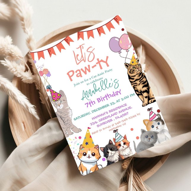 Convites Kitten Cat Vamos Pawthday (Criador carregado)
