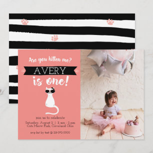 Convites Kitten Me First Birthday Photo Invitation