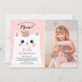 Convites Kitten Meow Crown Girl Kitty