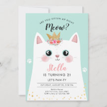 Kitten Meow Teal Crown Girl Kitty Aniversário