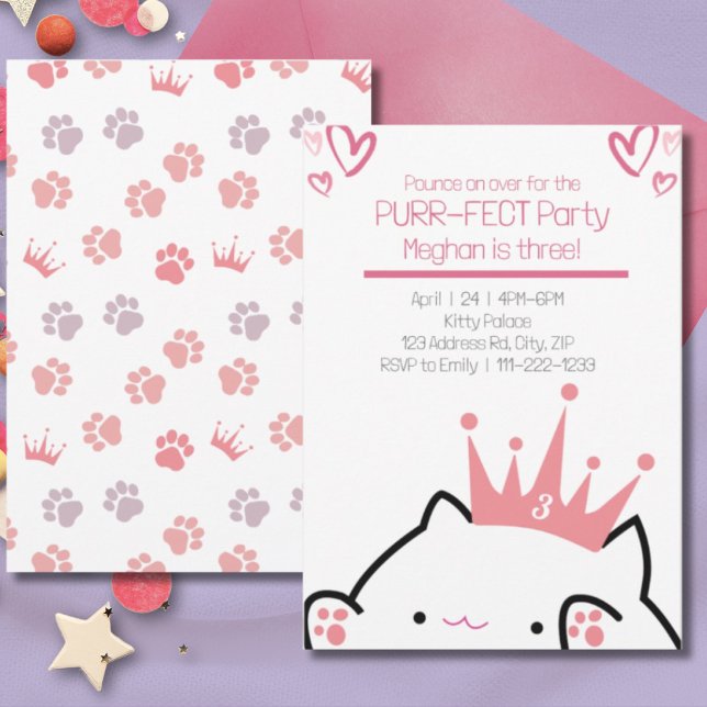 Convites Kitten Princess Girl Aniversário (Criador carregado)