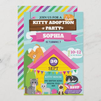 Convites Kitty Birthday Invitation / Girl Kitten Party