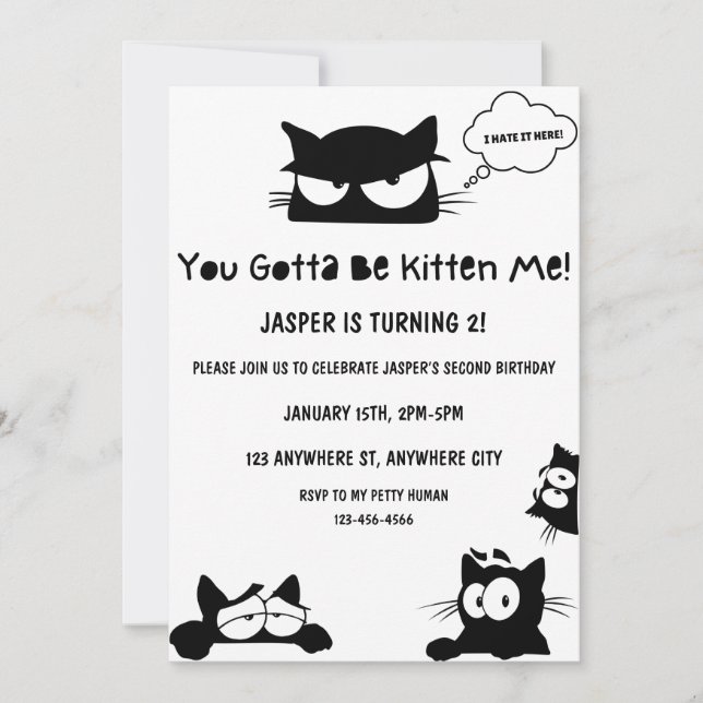 Convites Kitty Cat Birthday Kitten Pawty Conite (Frente)