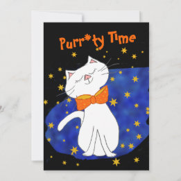 Convites Kitty Cat Blue Starry Night com Douradas estrelas