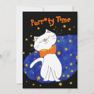 Convites Kitty Cat Blue Starry Night com Douradas estrelas