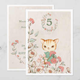 Convites Kitty Cat Floral Girly Kitten 5 anos de idade Aniv