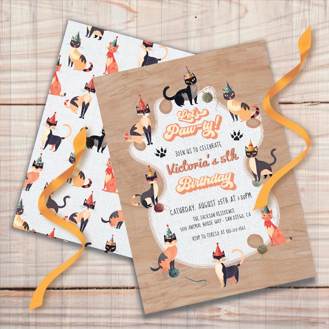 Convites Kitty Cat Vamos Paw-ty Birthday (Criador carregado)