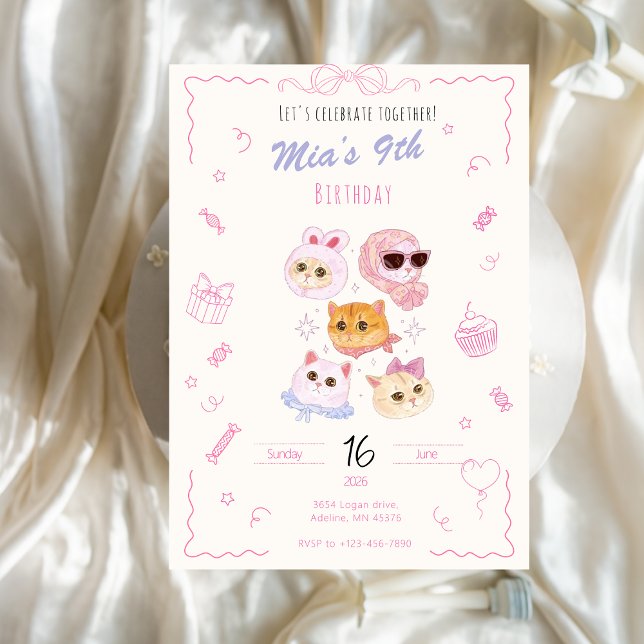 Convites Kitty Girl Birthday Invitation  (Criador carregado)