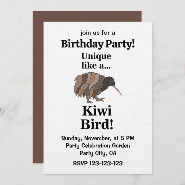 Convites Kiwi Bird Birthday Party (Frente/Verso)