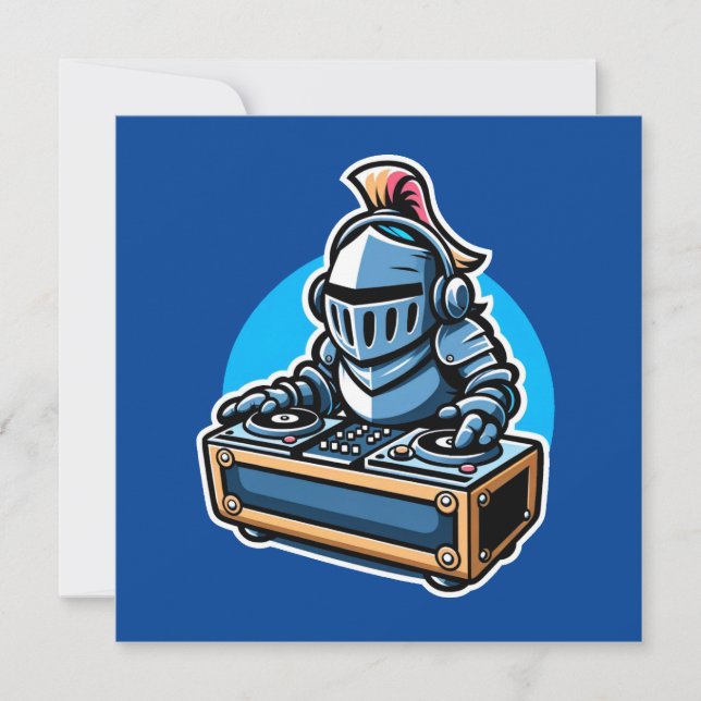 Convites Knight Turntablist - Design de Cartoon DJ Medieval (Frente)