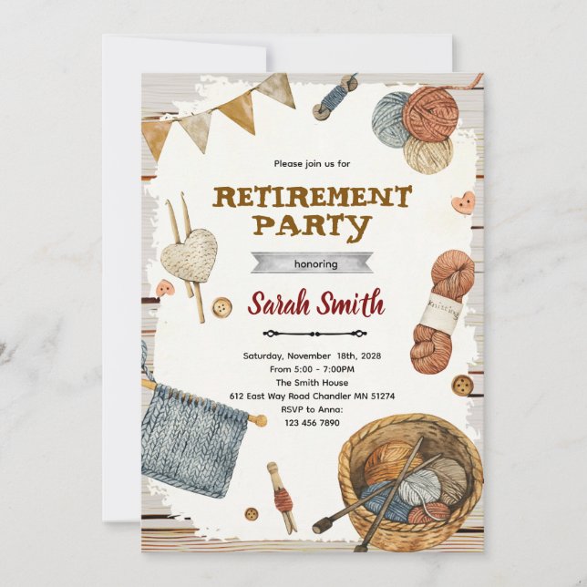 Convites Knitting Retirement Party Invitation (Frente)