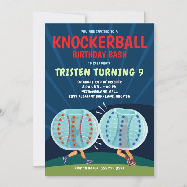 Convites Knockerball Birthday Invitation - Bubble Soccer (Frente)