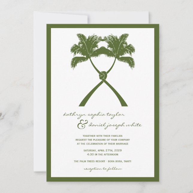 Convites Knot Palm Trees Beach Casamento Tropical Clássica  (Frente)