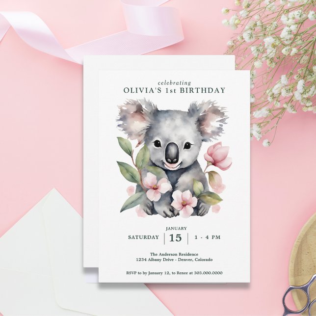Convites Koala Bear FIrst Birthday (Criador carregado)