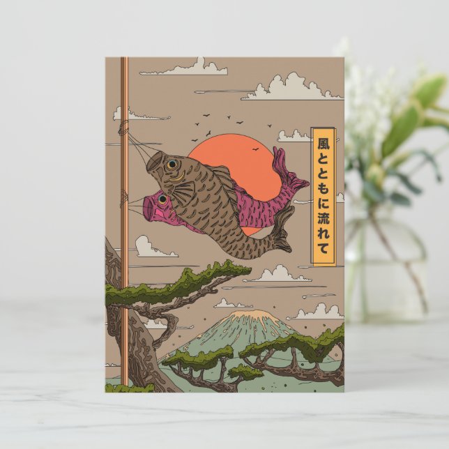 Convites Koinobori Flui com o Vento (Em pé/Frente)