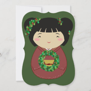 Convites Kokeshi Christmas Wreath