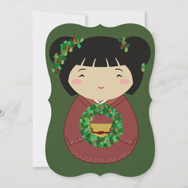 Convites Kokeshi Christmas Wreath (Frente)