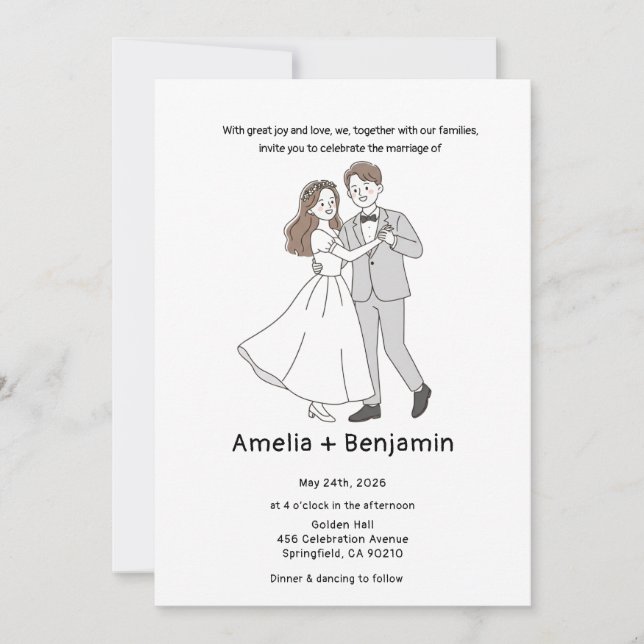 Convites koren style Hand Drawn Wedding Couple | Wedding  (Frente)