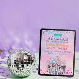 Convites KPOP Aniversário Bop, Boy Band Colorido