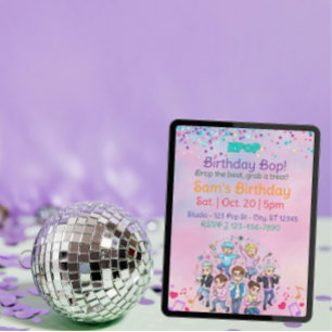Convites KPOP Aniversário Bop, Boy Band Colorido