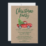 Convites Kraft Brush Script Vintage Truck Festa de Natal G<br><div class="desc">Kraft Brusch Script Watercolor Vintage Red Truck com Árvore de Natal - Convite de festas de Natal - Texto Verde</div>