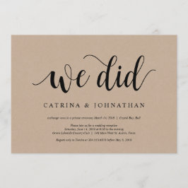 Convites Kraft Fazenda Rústica, letra preta, Casamento Fuga