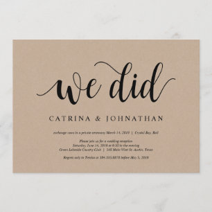 Convites Kraft Fazenda Rústica, letra preta, Casamento Fuga