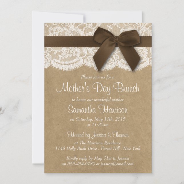 Convites Kraft, Lace & Brown Arco Dia de as mães Brunch (Frente)