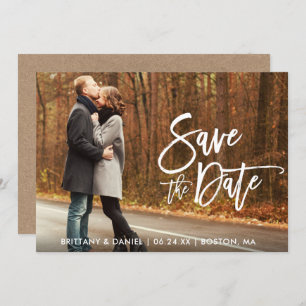 Convites Kraft Modern Brush Script Photo Save The Date Card