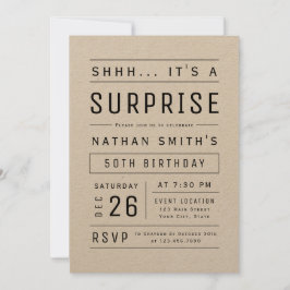 Convites Kraft Modern Simple Typografia Surpresa Aniversári