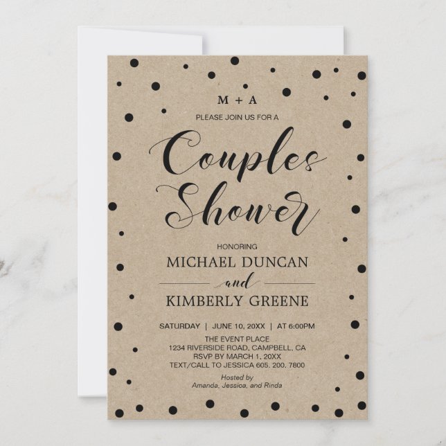 Convites Kraft Paper & confetti | Chá de casamento casais (Frente)