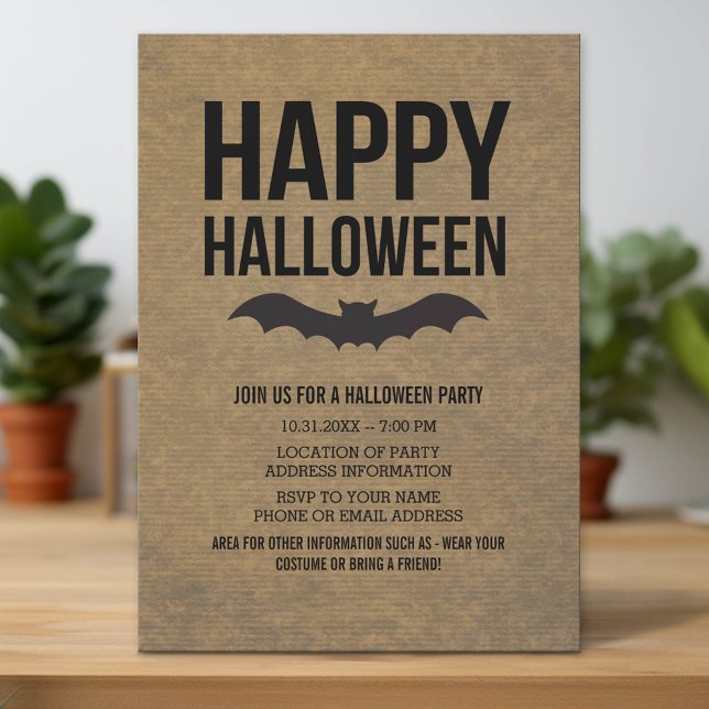 Convites Kraft Paper parece feliz Bat Russo do Dia das Brux (Custom Invitation with Download Option)