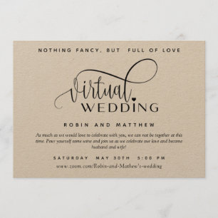Convites Kraft Paper, Rustic, Online Virtual Wedding