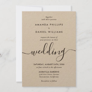 Convites Kraft Paper Script Wedding