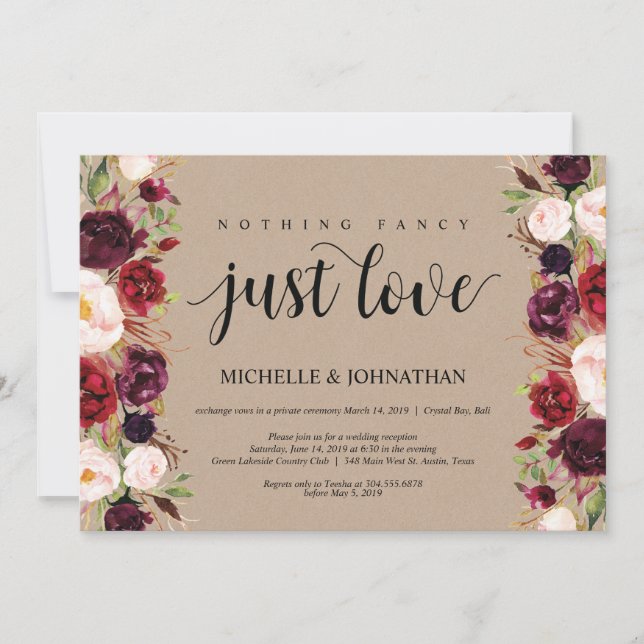 Convites Kraft para Recepção de Casamento Floral B (Frente)