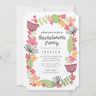 Convites Kraft Rustic Floral Border Festa de solteira Invi