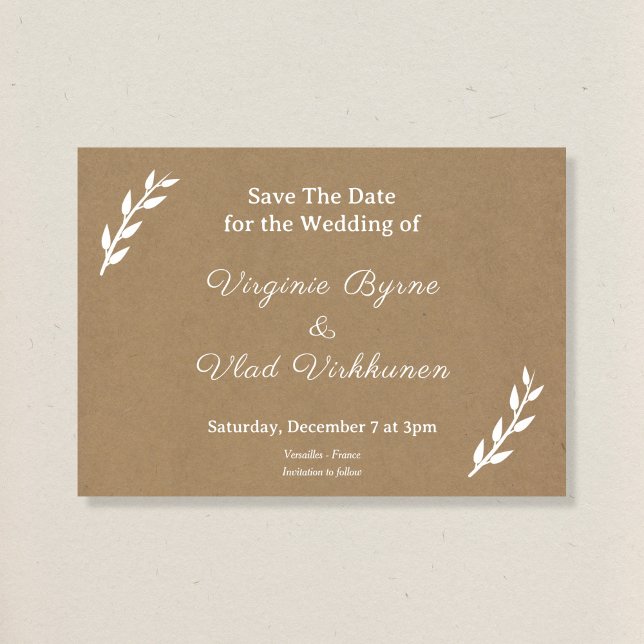 Convites Kraft & Rustic Wedding Save The Date (Criador carregado)