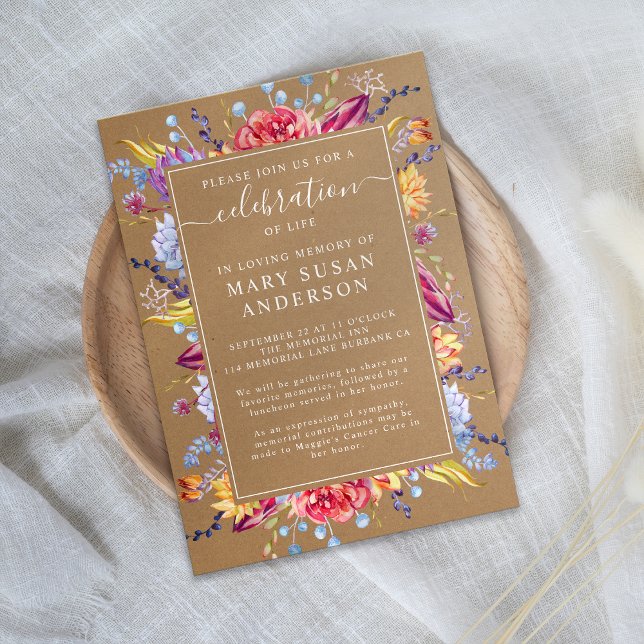 Convites Kraft Suculenta Celebração do Memorial da Vida (Criador carregado)