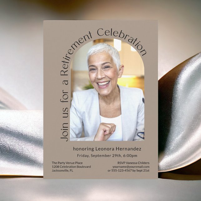 Convites Kraft Tan Simple Photo Arch Retirement Party (Available as printed and paperless digital download!)