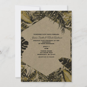 Convites Kraft Verde Folhas de Palmeira Tropical Casamento