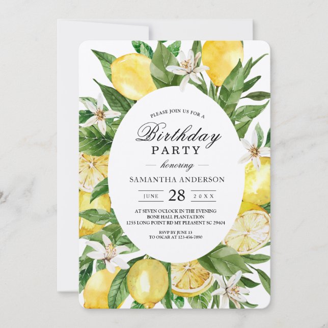 Convites Kraft Vintage Watercolor Yellow Lemons (Frente)