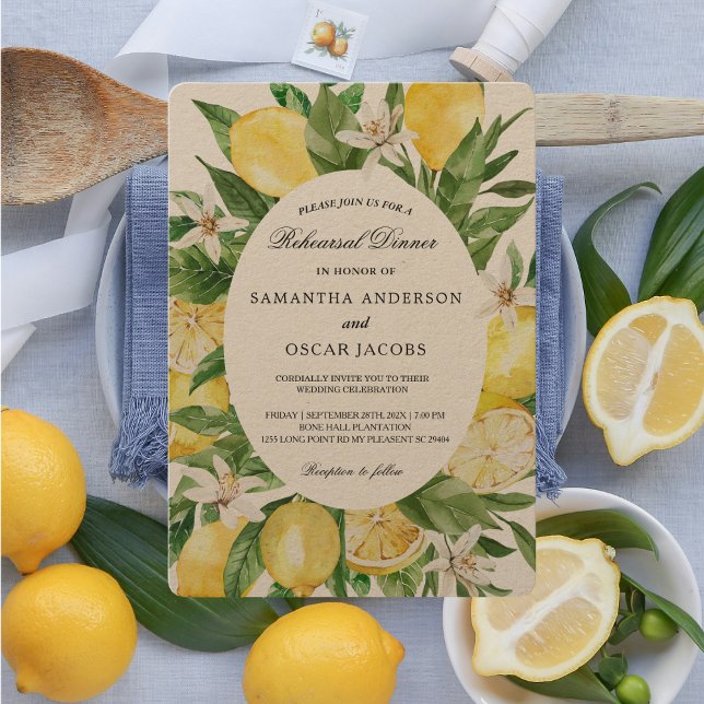 Convites Kraft Vintage Watercolor Yellow Lemons (Criador carregado)